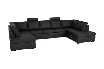 Crazy 5-sits U-formad Soffa med dubbelschäslong i Konstläder - Svart - Möbler - Soffa - Skinnsoffor