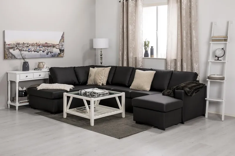 Crazy 5-sits Vänstervänd U-formad Soffa med Divan och Schäslong i Konstläder - Svart - Möbler - Soffa - Skinnsoffor