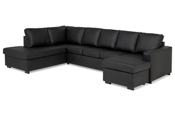 Crazy 5-sits Vänstervänd U-formad Soffa med Divan och Schäslong i Konstläder - Svart - Möbler - Soffa - Skinnsoffor
