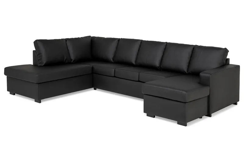 Crazy 5-sits Vänstervänd U-formad Soffa med Divan och Schäslong i Konstläder - Svart - Möbler - Soffa - Skinnsoffor