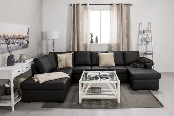 Crazy 5-sits Vänstervänd U-formad Soffa med Divan och Schäslong i Konstläder - Svart - Möbler - Soffa - Skinnsoffor