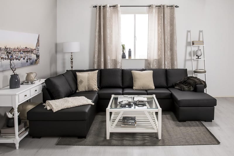 Crazy 5-sits Vänstervänd U-formad Soffa med Divan och Schäslong i Konstläder - Svart - Möbler - Soffa - Skinnsoffor