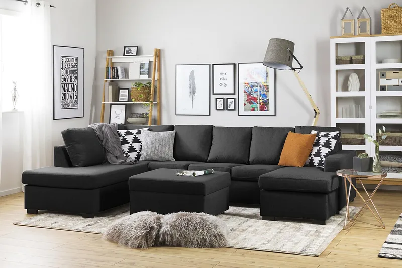 Crazy 5-sits Vänstervänd U-formad Soffa med Divan och Schäslong i Tyg - Antracit - Möbler - Soffa - U-soffa