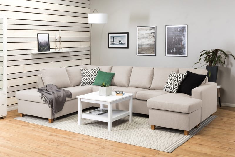 Crazy 5-sits Vänstervänd U-formad Soffa med Divan och Schäslong i Tyg - Beige - Möbler - Soffa - U-soffa