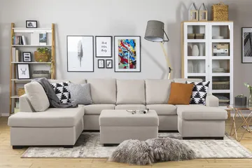 Crazy 5-sits Vänstervänd U-formad Soffa med Divan och Schäslong i Tyg - Beige - Möbler - Soffa - U-soffa