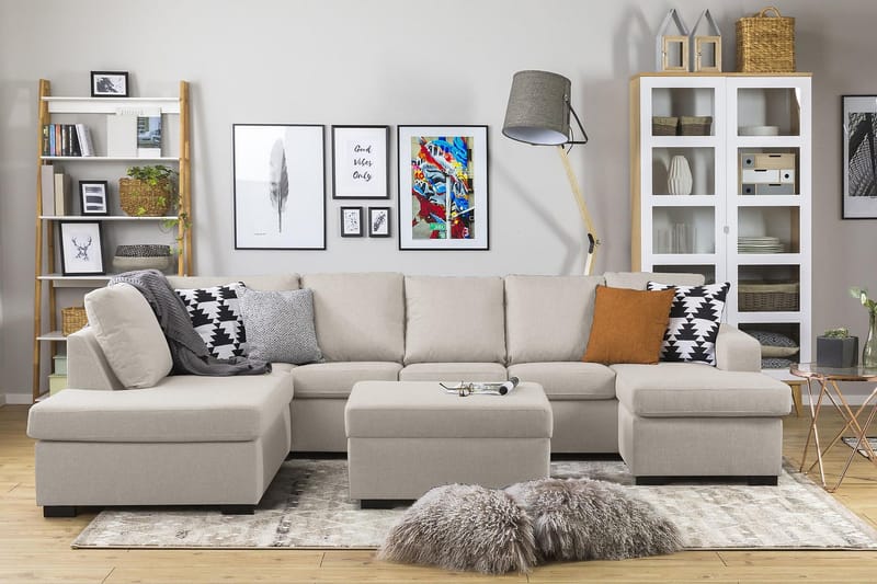 Crazy 5-sits Vänstervänd U-formad Soffa med Divan och Schäslong i Tyg - Beige - Möbler - Soffa - U-soffa