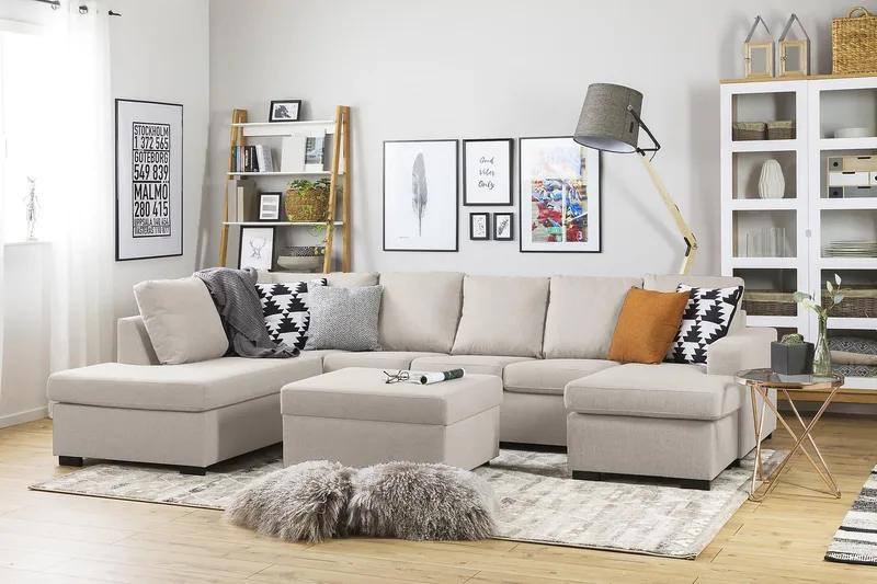 Crazy 5-sits Vänstervänd U-formad Soffa med Divan och Schäslong i Tyg - Beige - Möbler - Soffa - U-soffa
