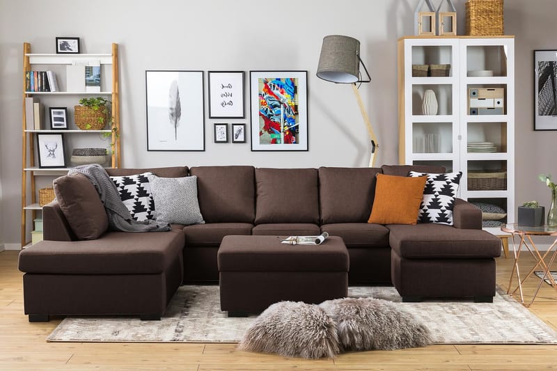 Crazy 5-sits Vänstervänd U-formad Soffa med Divan och Schäslong i Tyg - Brun - Möbler - Soffa - U-soffa