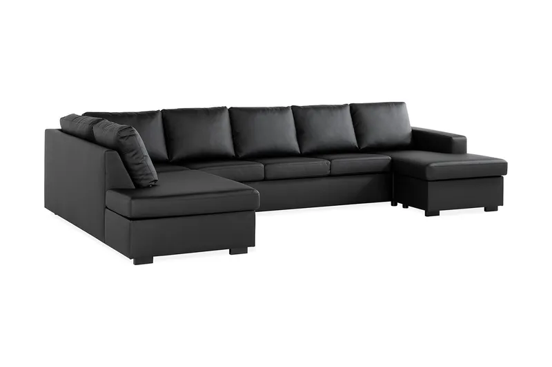 Crazy 5-sits Vänstervänd U-formad X-Large Soffa med Divan och Schäslong i Konstläder - Svart - Möbler - Soffa - Skinnsoffor