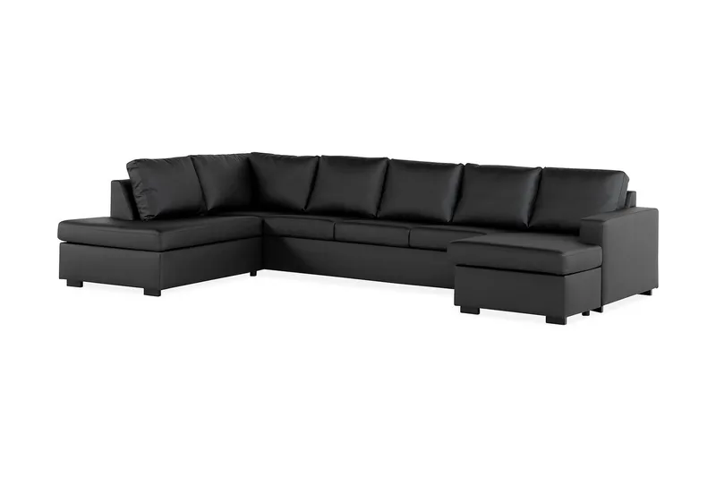 Crazy 5-sits Vänstervänd U-formad X-Large Soffa med Divan och Schäslong i Konstläder - Svart - Möbler - Soffa - Skinnsoffor