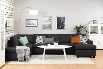 Crazy 5-sits Vänstervänd U-formad X-Large Soffa med Divan och Schäslong i Tyg - Antracit - Möbler - Soffa - U-soffa
