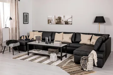 Crazy 6-sits Högervänd U-formad XX-Large Soffa med Divan och Schäslong i Konstläder - Svart - Möbler - Soffa - Skinnsoffor