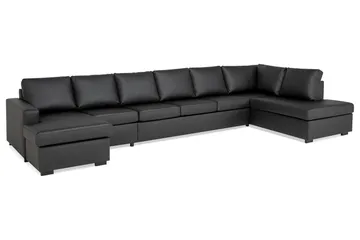 Crazy 6-sits Högervänd U-formad XX-Large Soffa med Divan och Schäslong i Konstläder - Svart - Möbler - Soffa - Skinnsoffor