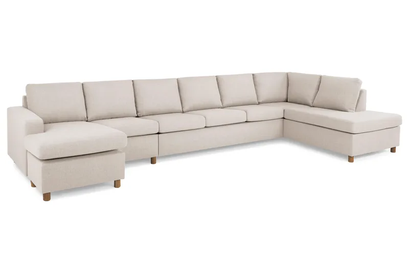 Crazy 6-sits Högervänd U-formad XX-Large Soffa med Divan och Schäslong i Tyg - Beige - Möbler - Soffa - U-soffa