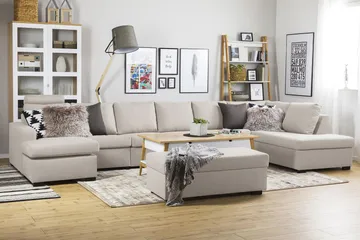 Crazy 6-sits Högervänd U-formad XX-Large Soffa med Divan och Schäslong i Tyg - Beige - Möbler - Soffa - U-soffa