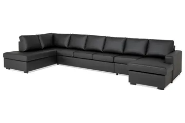 Crazy 6-sits Vänstervänd U-formad XX-Large Soffa med Divan och Schäslong i Konstläder - Svart - Möbler - Soffa - Skinnsoffor