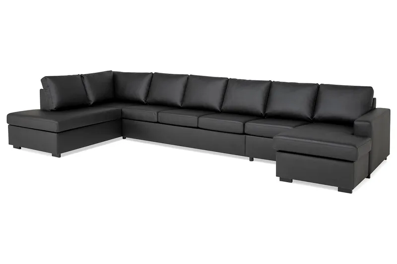 Crazy 6-sits Vänstervänd U-formad XX-Large Soffa med Divan och Schäslong i Konstläder - Svart - Möbler - Soffa - Skinnsoffor