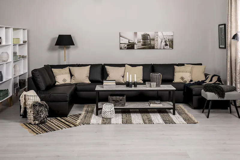 Crazy 6-sits Vänstervänd U-formad XX-Large Soffa med Divan och Schäslong i Konstläder - Svart - Möbler - Soffa - Skinnsoffor