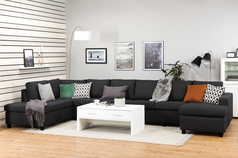 Crazy 6-sits Vänstervänd U-formad XX-Large Soffa med Divan och Schäslong i Tyg - Antracit - Möbler - Soffa - U-soffa