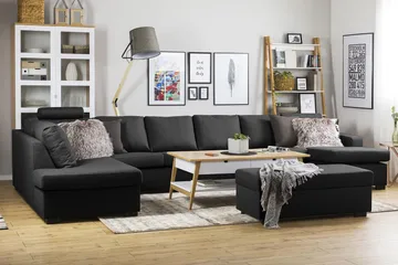 Crazy 6-sits Vänstervänd U-formad XX-Large Soffa med Divan och Schäslong i Tyg - Antracit - Möbler - Soffa - U-soffa