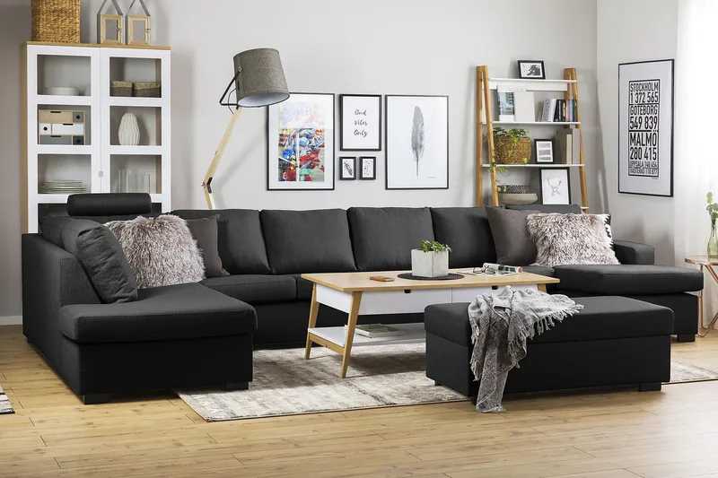 Crazy 6-sits Vänstervänd U-formad XX-Large Soffa med Divan och Schäslong i Tyg - Antracit - Möbler - Soffa - U-soffa