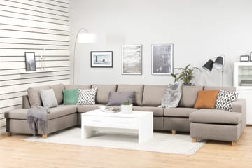 Crazy 6-sits Vänstervänd U-formad XX-Large Soffa med Divan och Schäslong i Tyg - Beige - Möbler - Soffa - U-soffa