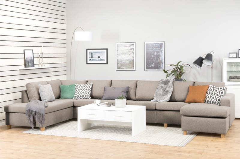 Crazy 6-sits Vänstervänd U-formad XX-Large Soffa med Divan och Schäslong i Tyg - Beige - Möbler - Soffa - U-soffa