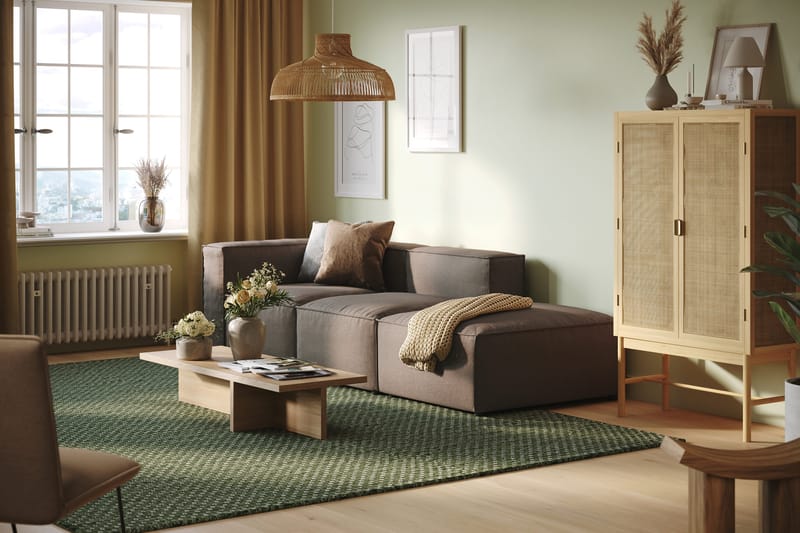 Cubo 3-sits Djup Modulsoffa + Fotpall i Tyg - Grå - Möbler - Soffa - Modulsoffor - Komplett modulsoffa