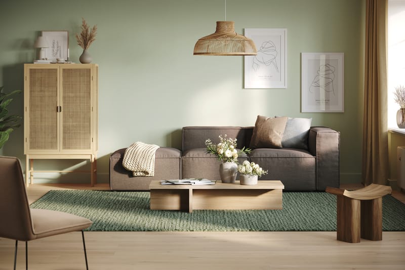 Cubo 3-sits Djup Modulsoffa + Fotpall i Tyg - Grå - Möbler - Soffa - 3 sits soffa
