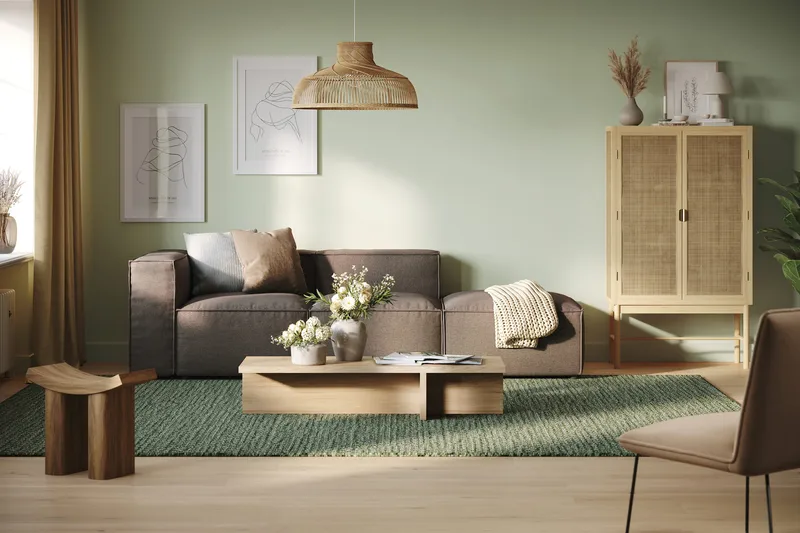 Cubo 3-sits Djup Modulsoffa + Fotpall i Tyg - Grå - Möbler - Soffa - Modulsoffor - Komplett modulsoffa