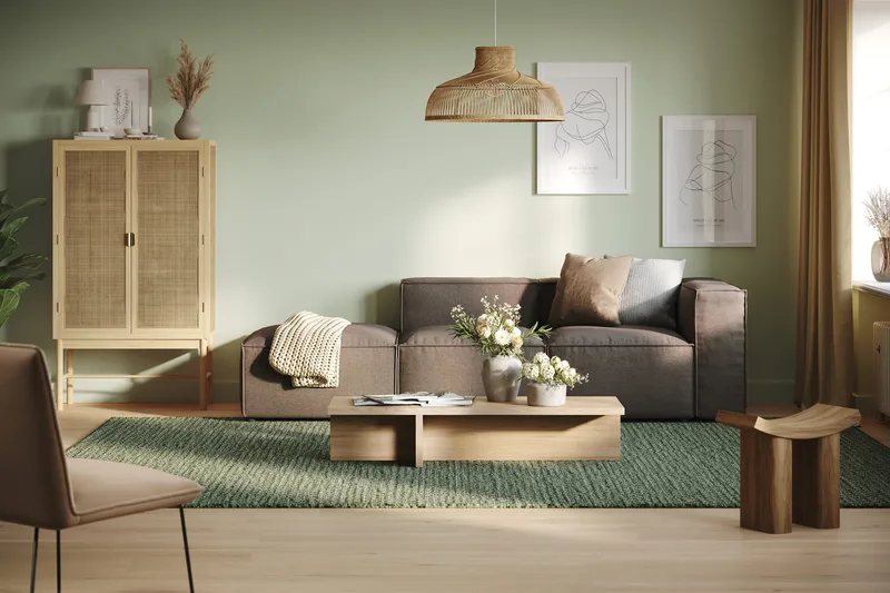 Cubo 3-sits Djup Modulsoffa + Fotpall i Tyg - Grå - Möbler - Soffa - Modulsoffor - Komplett modulsoffa