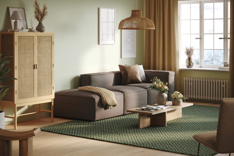 Cubo 3-sits Djup Modulsoffa + Fotpall i Tyg - Grå - Möbler - Soffa - 3 sits soffa