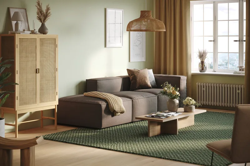 Cubo 3-sits Djup Modulsoffa + Fotpall i Tyg - Grå - Möbler - Soffa - Modulsoffor - Komplett modulsoffa