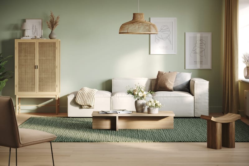 Cubo 3-sits Djup Modulsoffa + Fotpall i Tyg - Vit - Möbler - Soffa - 3 sits soffa