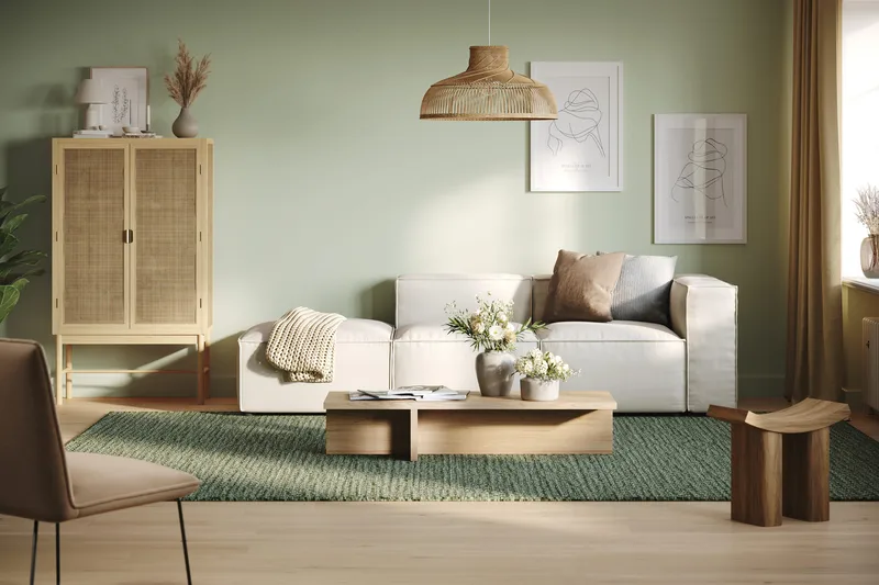 Cubo 3-sits Djup Modulsoffa + Fotpall i Tyg - Vit - Möbler - Soffa - Modulsoffor - Komplett modulsoffa