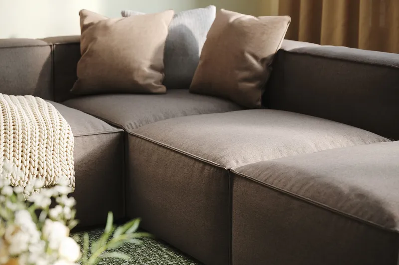 Cubo 5-sits U-formad Djup Modulsoffa Med Divan och Schäslong i Sammet - Grå - Möbler - Soffa - U-soffa