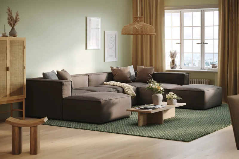 Cubo 5-sits U-formad Djup Modulsoffa Med Divan och Schäslong i Sammet - Grå - Möbler - Soffa - U-soffa