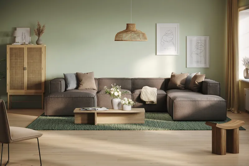 Cubo 5-sits U-formad Djup Modulsoffa Med Divan och Schäslong i Sammet - Grå - Möbler - Soffa - U-soffa