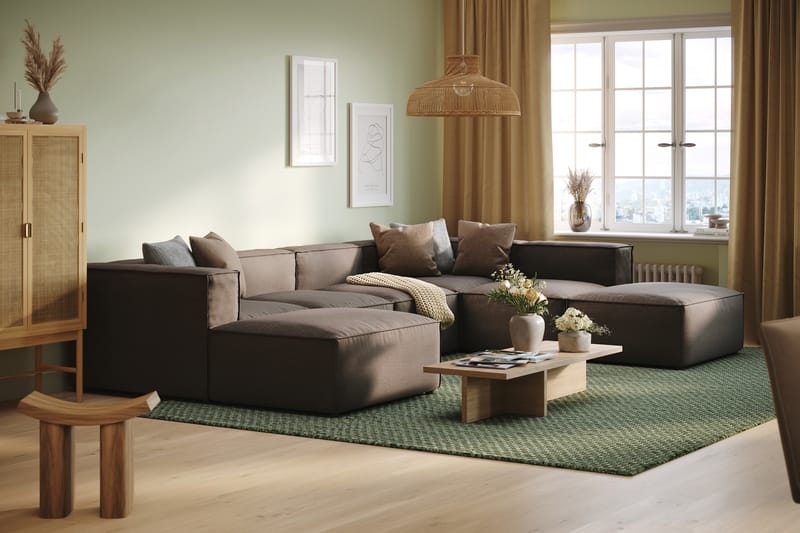 Cubo 5-sits U-formad Djup Modulsoffa Med Divan och Schäslong i Sammet - Grå - Möbler - Soffa - U-soffa