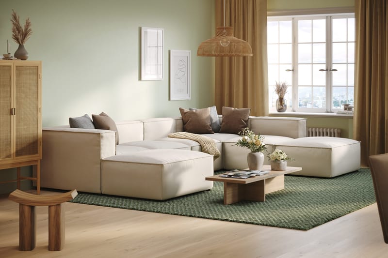 Cubo 5-sits U-formad Djup Modulsoffa Med Divan och Schäslong i Sammet - Vit - Möbler - Soffa - U-soffa