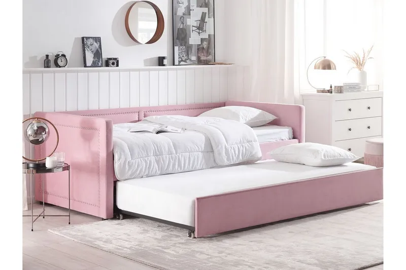 Dagbädd 90 x 200 cm sammet rosa MIMIZAN - Rosa - Möbler - Soffa - Dagbäddar