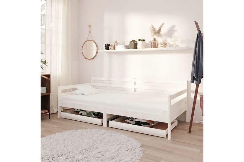 Dagbädd med lådor 90x200 cm vit massiv furu - Vit - Möbler - Soffa - Dagbäddar