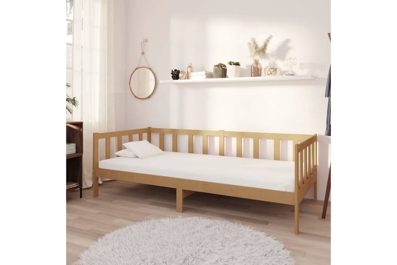 Dagbädd med madrass 90x200 cm honungsbrun massiv furu - Honungsbrun - Möbler - Soffa - Dagbäddar