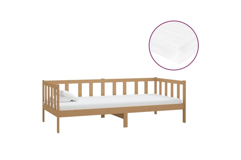 Dagbädd med madrass 90x200 cm honungsbrun massiv furu - Honungsbrun - Möbler - Soffa - Dagbäddar
