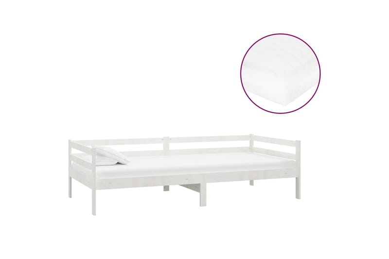 Dagbädd med madrass 90x200 cm vit massiv furu - Vit - Möbler - Soffa - Dagbäddar