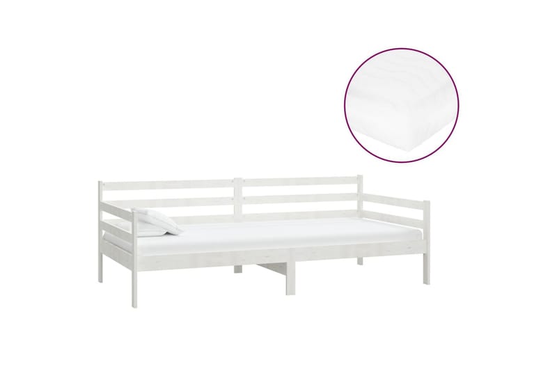 Dagbädd med madrass 90x200 cm vit massiv furu - Vit - Möbler - Soffa - Dagbäddar