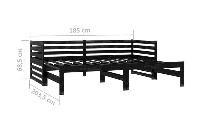 Dagbädd svart massiv furu 2x(90x200) cm - Svart - Dagbäddar