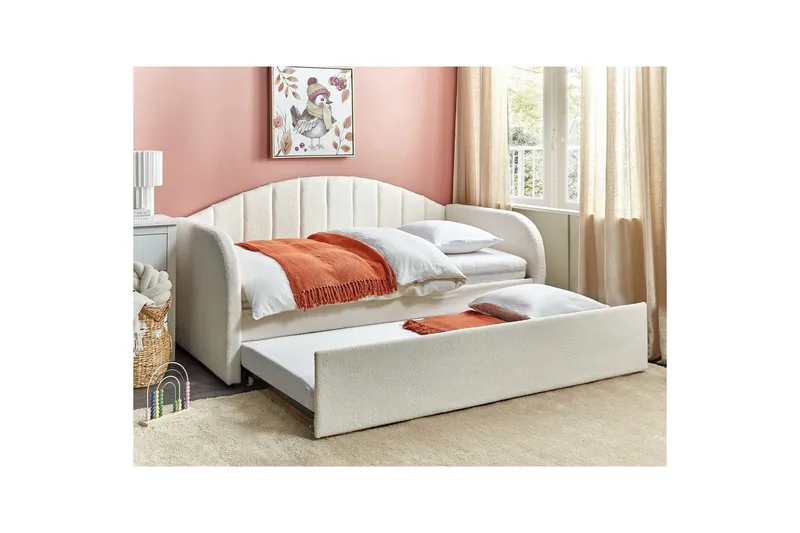 Dagbädd Eyburie med lamellram Beige, Bouclé - Beige, Bouclé - Möbler - Säng - Gästsäng & extrasäng - Utdragssäng