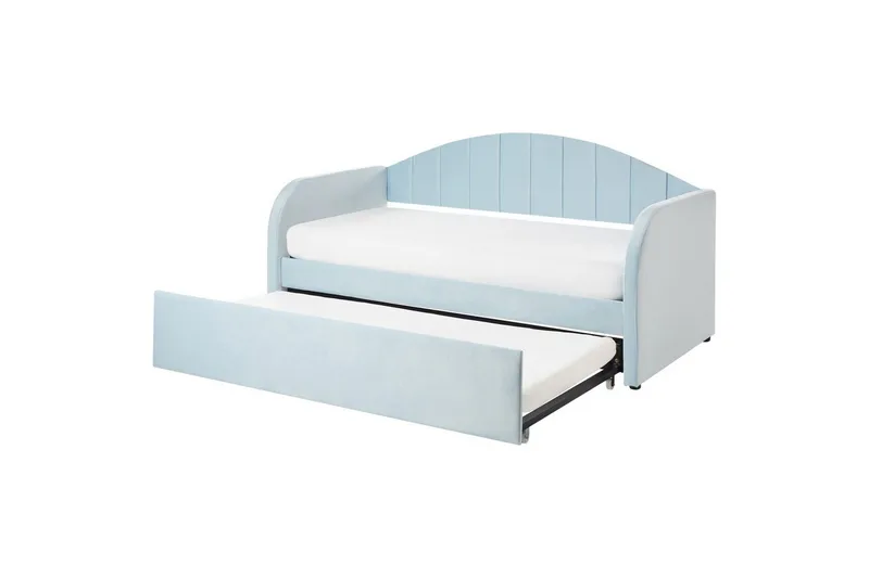 Dagbädd Eyburie med lamellram Blå, Sammet - Blå, Sammet - Möbler - Säng - Gästsäng & extrasäng - Utdragssäng
