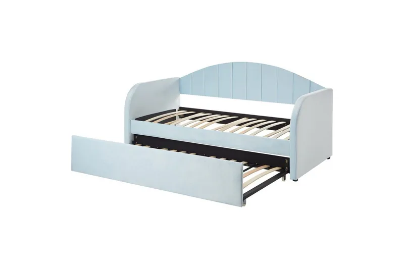Dagbädd Eyburie med lamellram Blå, Sammet - Blå, Sammet - Möbler - Säng - Gästsäng & extrasäng - Utdragssäng